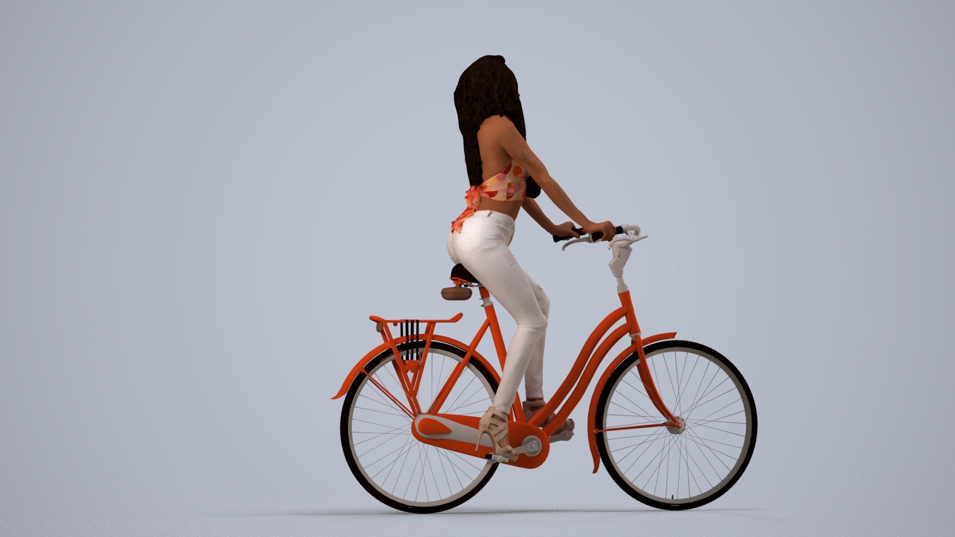 3D scanned woman cycling casual, photorealistic archviz people for Enscape and SketchUp, side view render