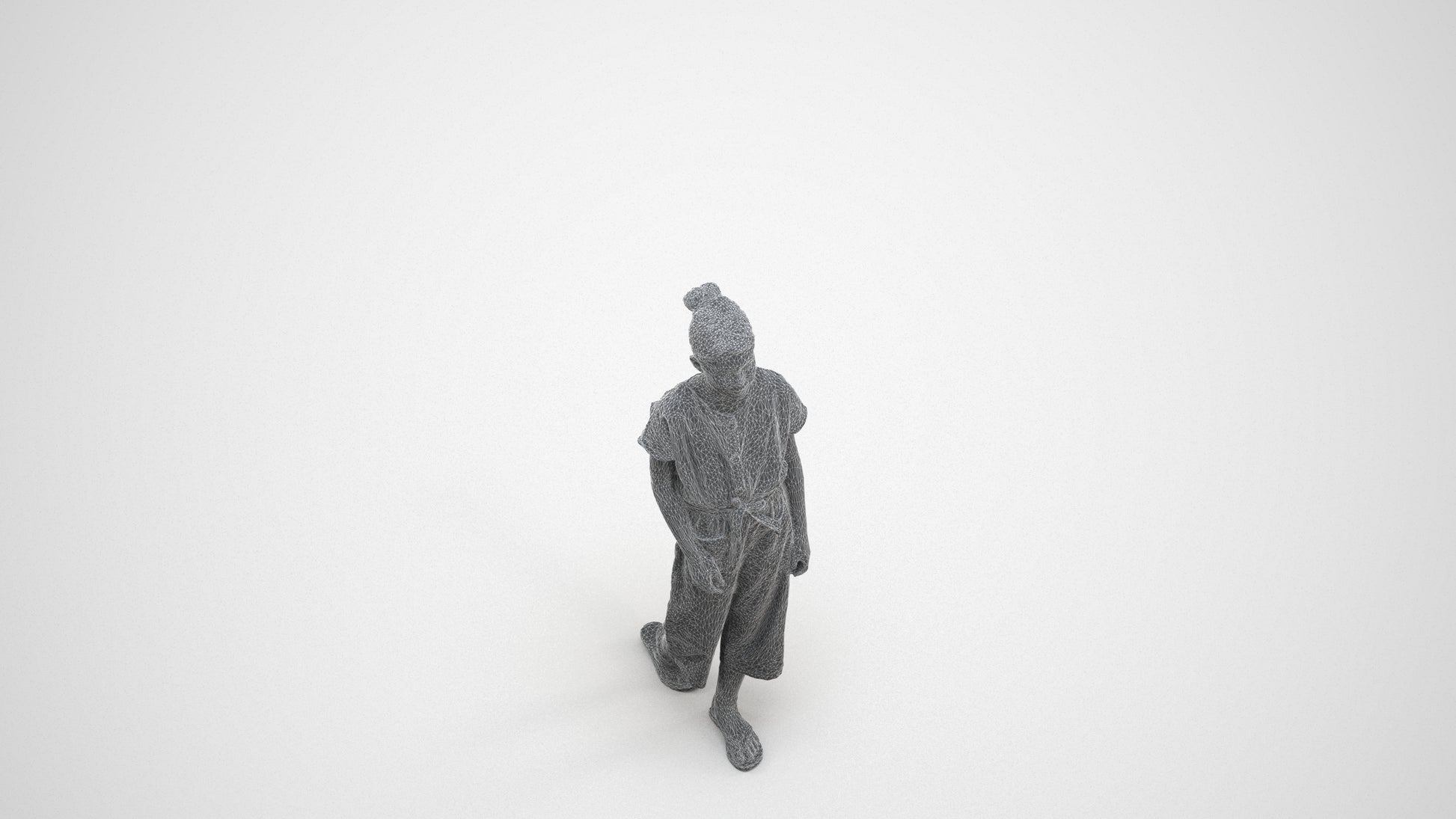 3D people model girl kids, scanned human for 3ds Max rendering, wireframe three-quarter view