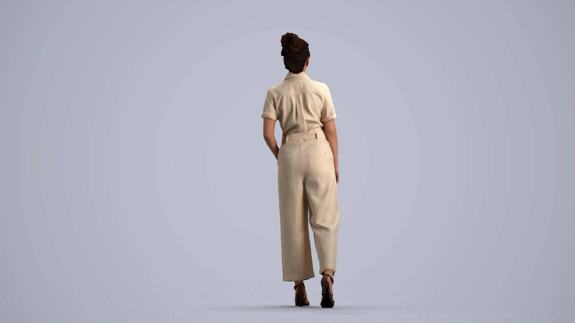photogrammetry 3D woman formal walking, realistic human model archviz FBX, front view render
