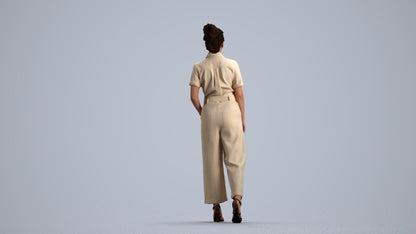 photogrammetry 3D woman formal walking, realistic human model archviz FBX, front view render