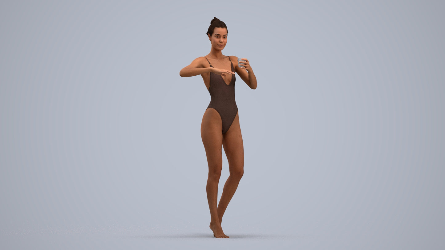 3D people model woman pool, scanned human for 3ds Max rendering, standing pose render
