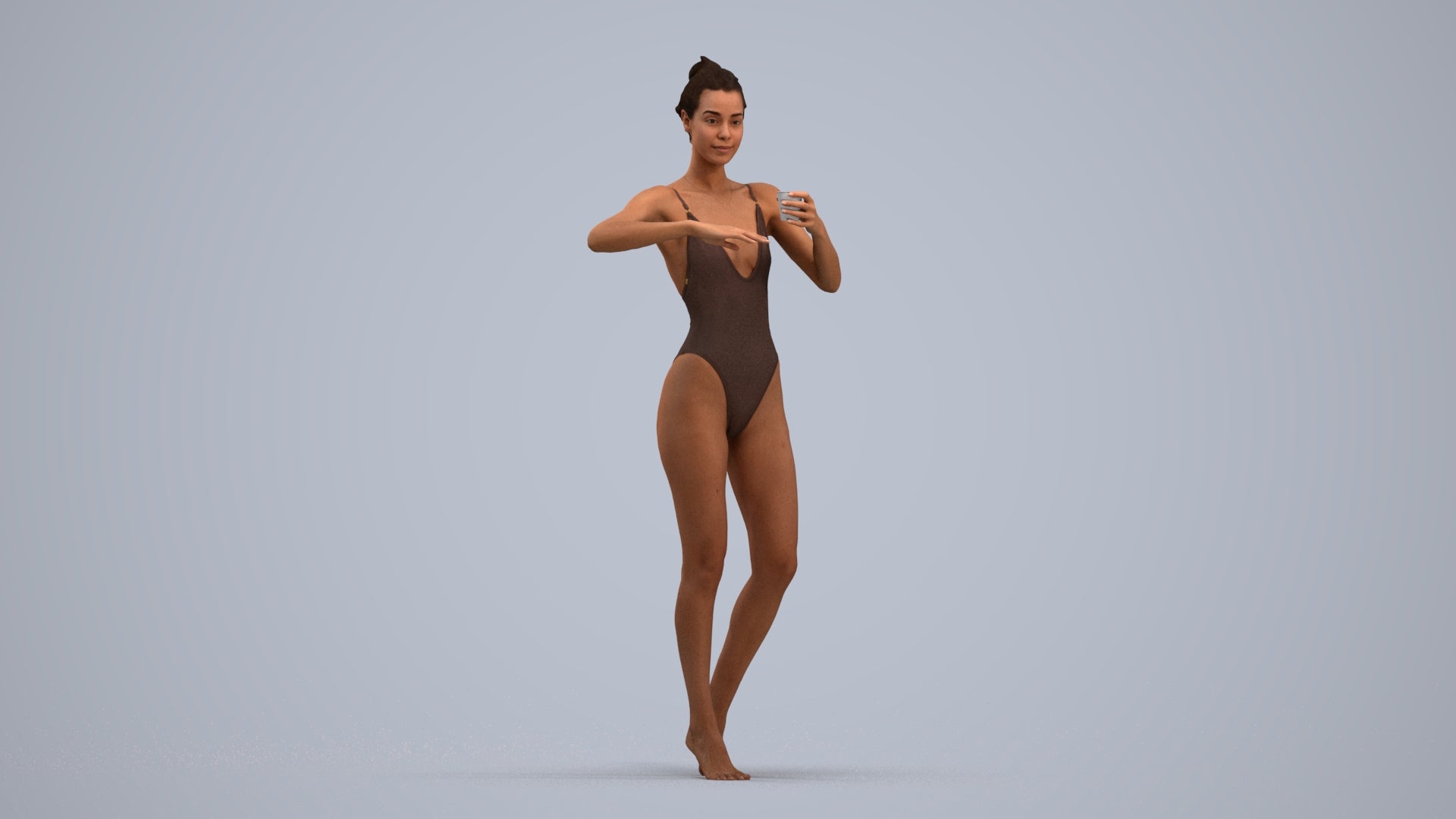 3D people model woman pool, scanned human for 3ds Max rendering, standing pose render