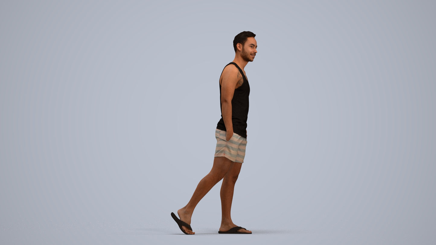 photogrammetry 3D man casual walking, realistic human model archviz FBX, standing pose render