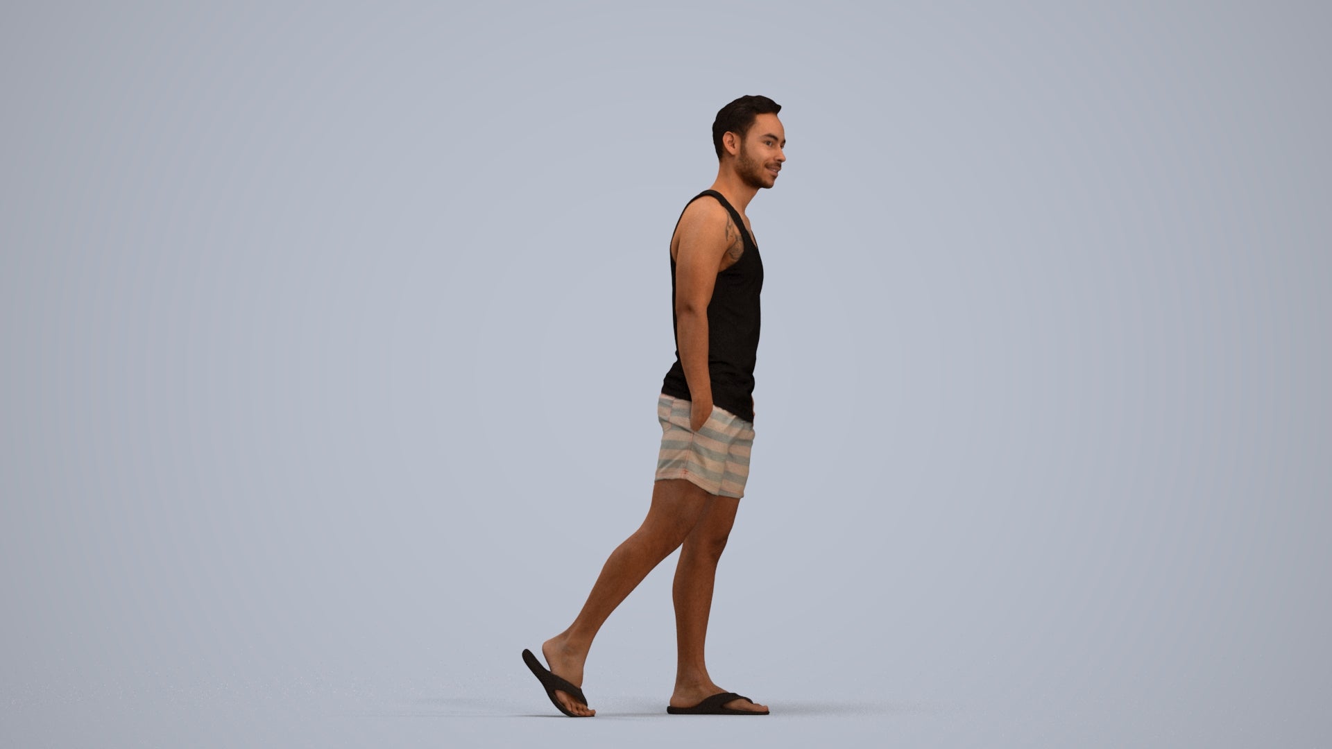 photogrammetry 3D man casual walking, realistic human model archviz FBX, standing pose render