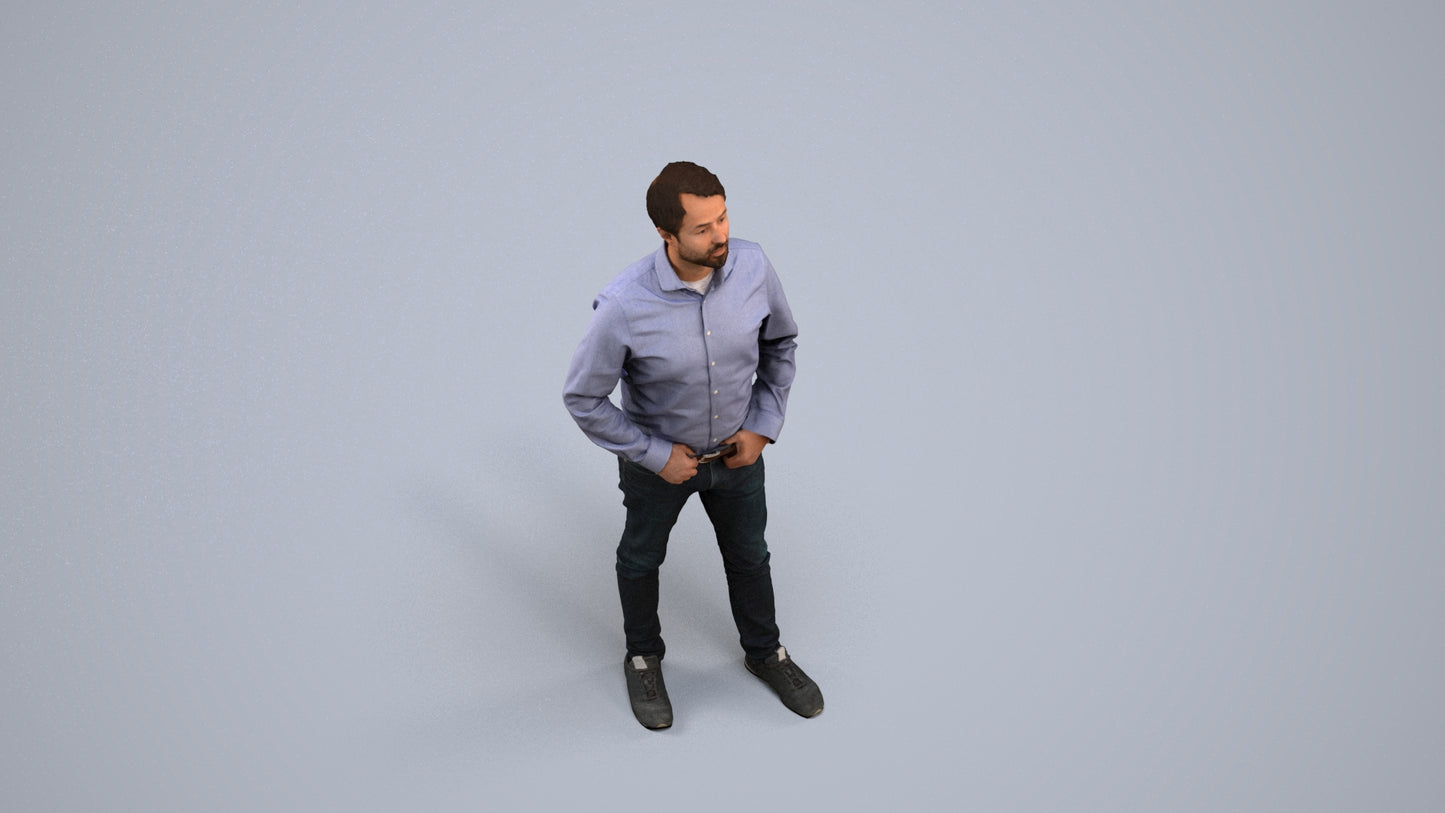 3D scanned man standing business, photorealistic archviz people for Enscape and SketchUp, back view render