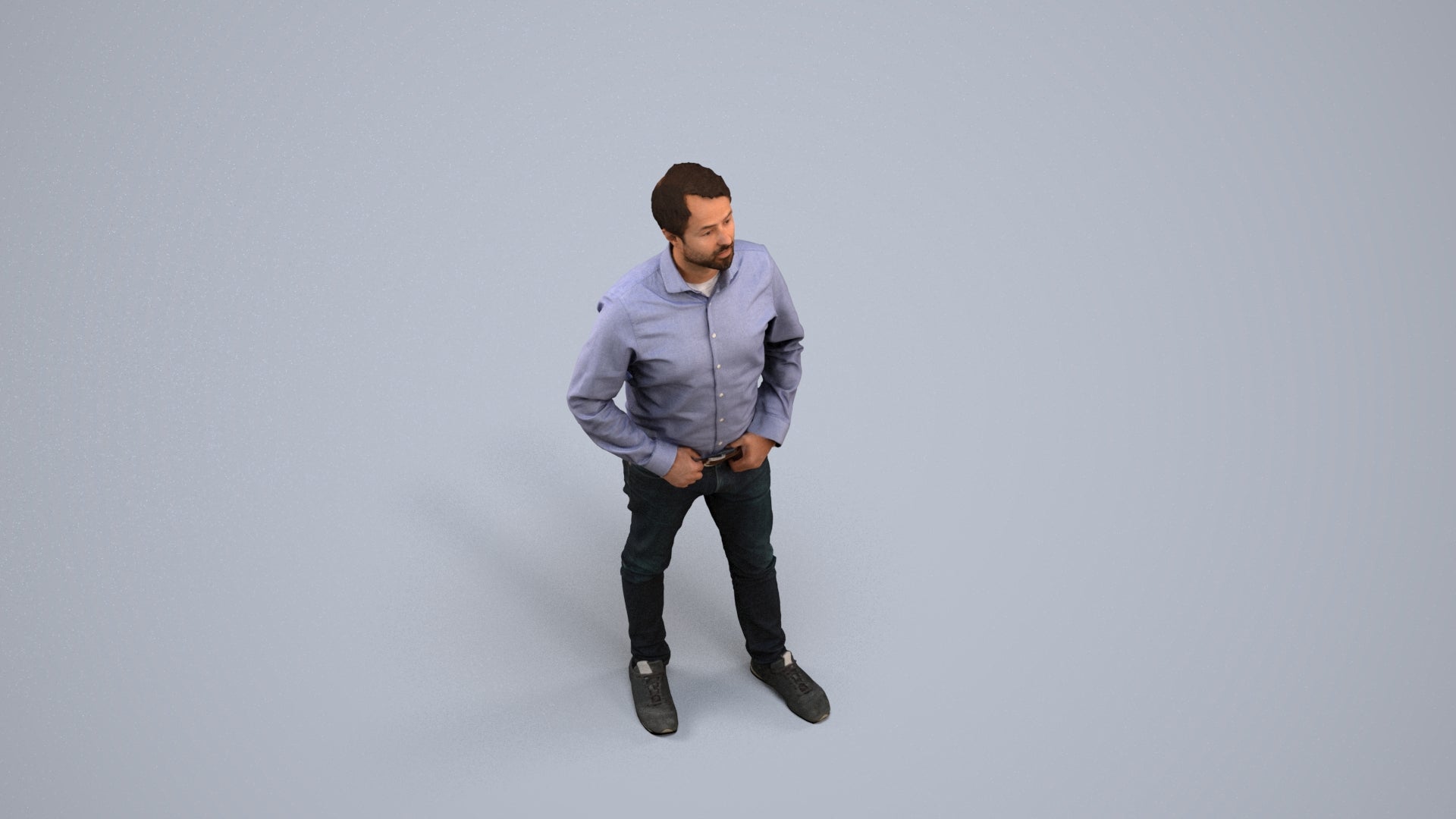3D scanned man standing business, photorealistic archviz people for Enscape and SketchUp, back view render