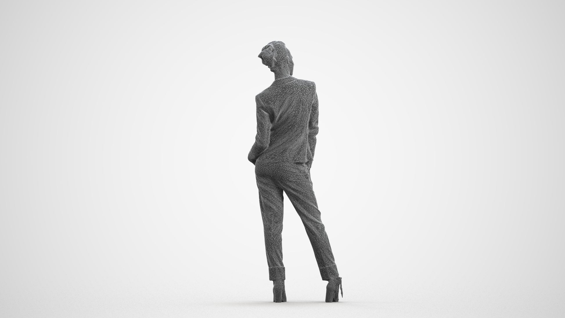 3D scanned woman business, photorealistic archviz people for Enscape and SketchUp, wireframe front view