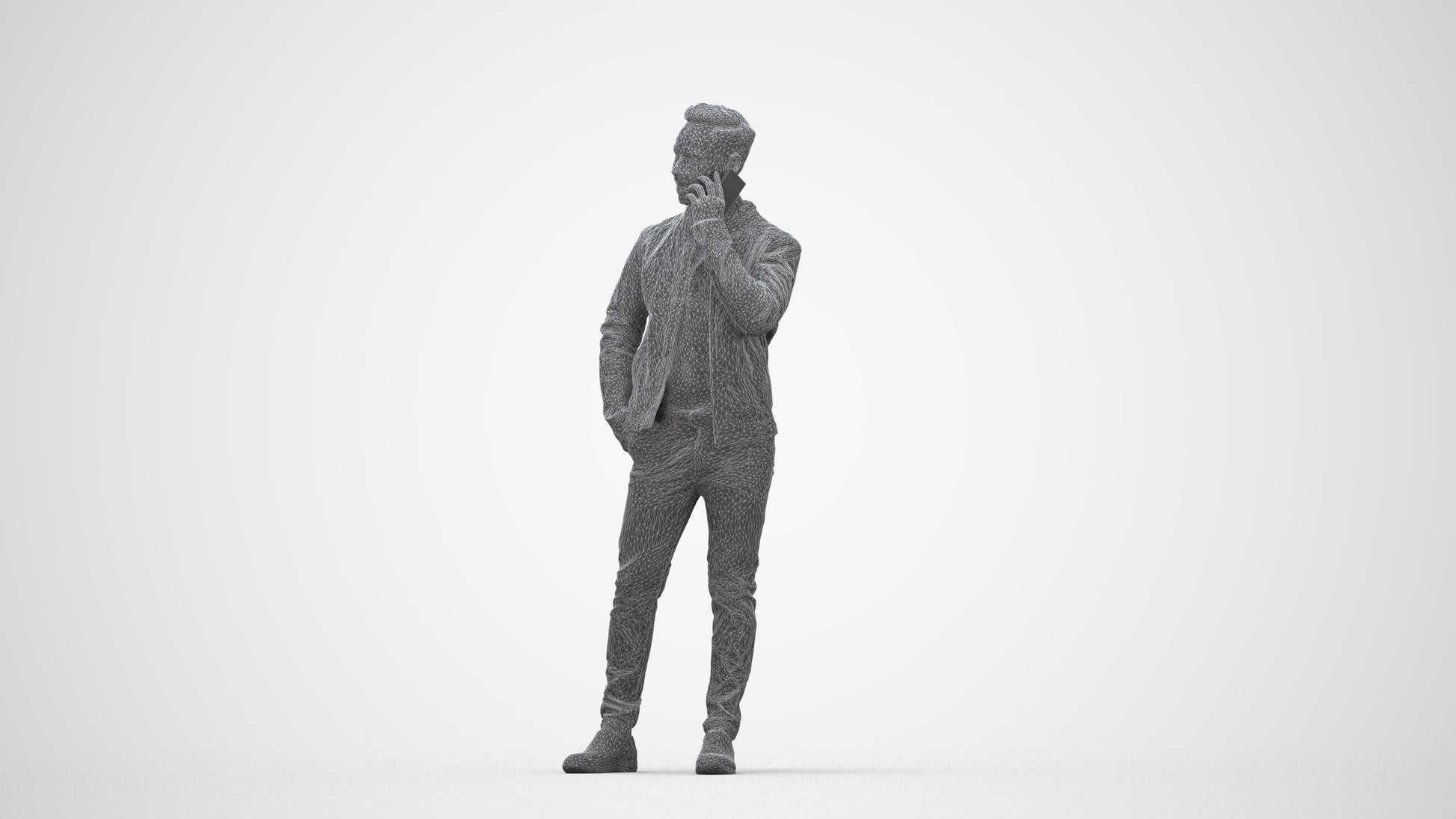 photogrammetry 3D man business standing, realistic human model archviz FBX, wireframe back view