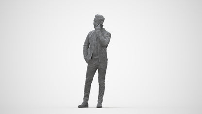photogrammetry 3D man business standing, realistic human model archviz FBX, wireframe back view