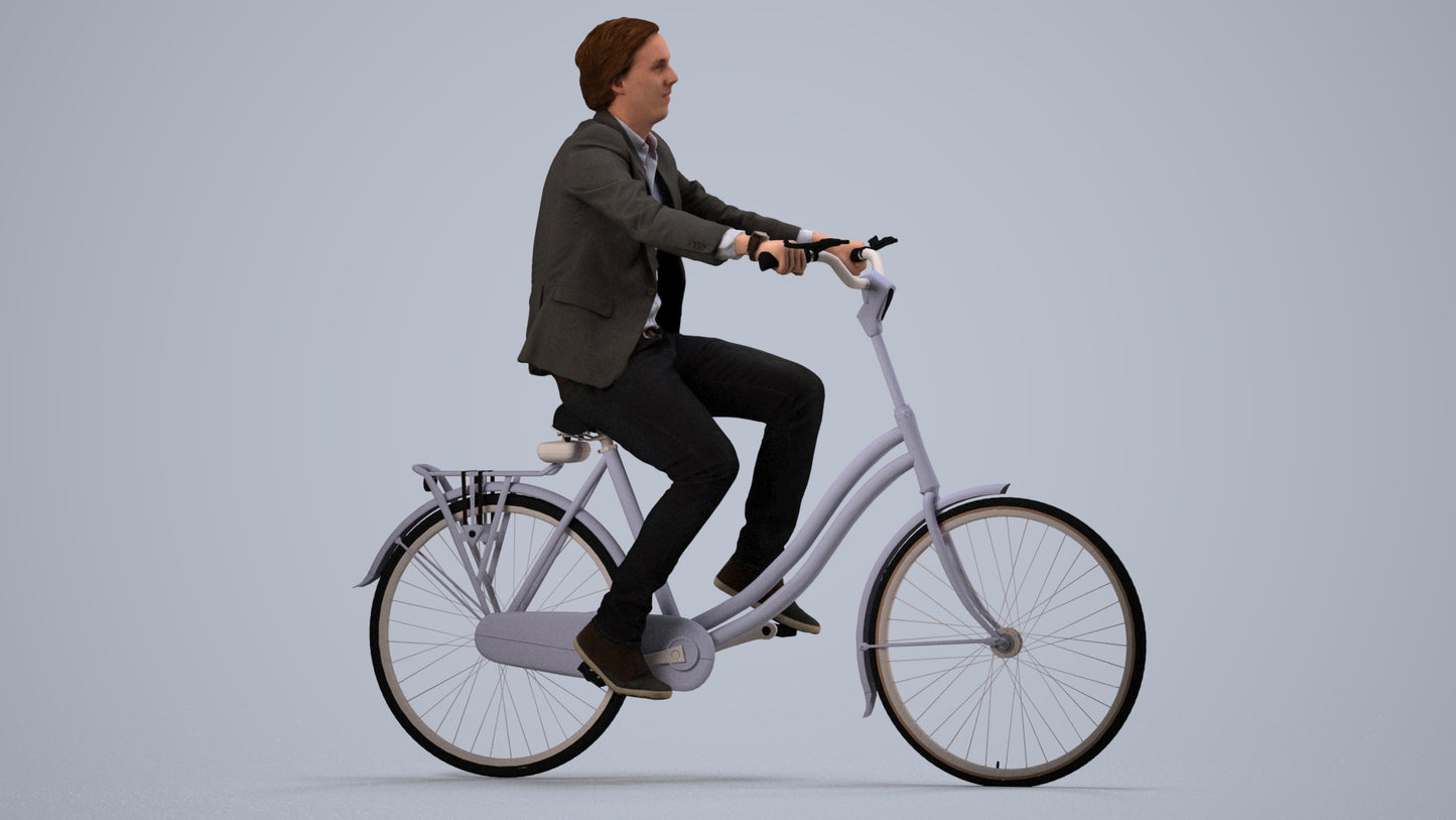 scanned 3D man business cycling, photogrammetry people for Enscape and V-Ray, side view render