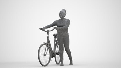 realistic 3D woman casual cycling, scanned archviz people for Blender and 3ds Max, three-quarter front view render