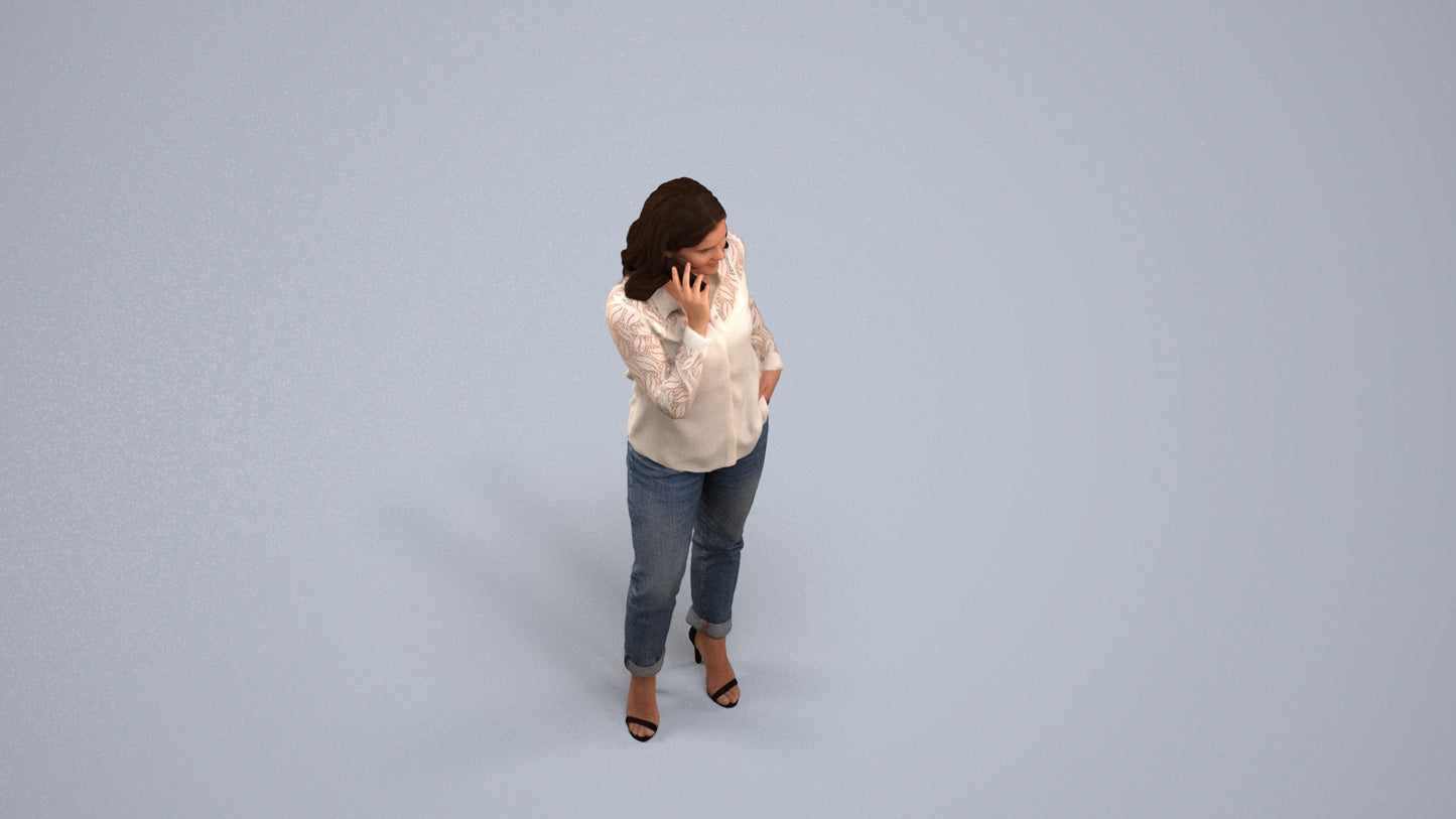realistic 3D human woman casual standing, archviz people FBX OBJ for Blender, back view render