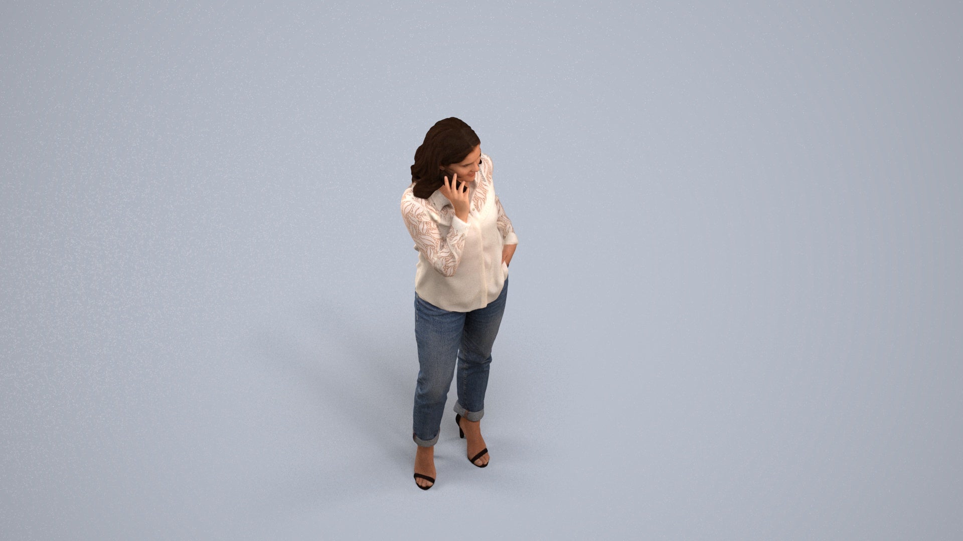 realistic 3D human woman casual standing, archviz people FBX OBJ for Blender, back view render