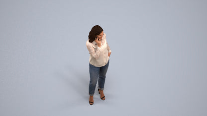 realistic 3D human woman casual standing, archviz people FBX OBJ for Blender, back view render