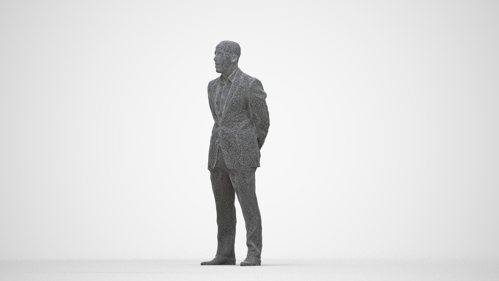 3D scanned man business, photorealistic archviz people for Enscape and SketchUp, wireframe back view