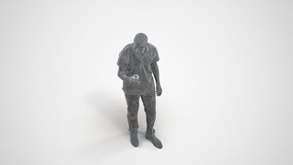 3D scanned senior man standing casual, photorealistic archviz people for Enscape and SketchUp, wireframe three-quarter view