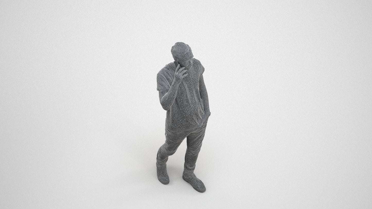 scanned 3D man casual walking, photogrammetry people for Enscape and V-Ray, wireframe three-quarter view