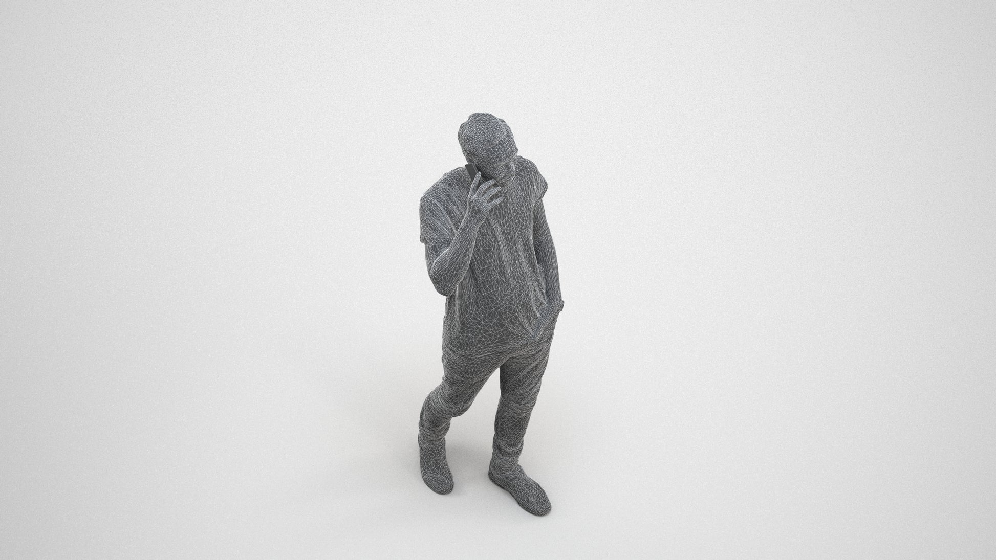 scanned 3D man casual walking, photogrammetry people for Enscape and V-Ray, wireframe three-quarter view