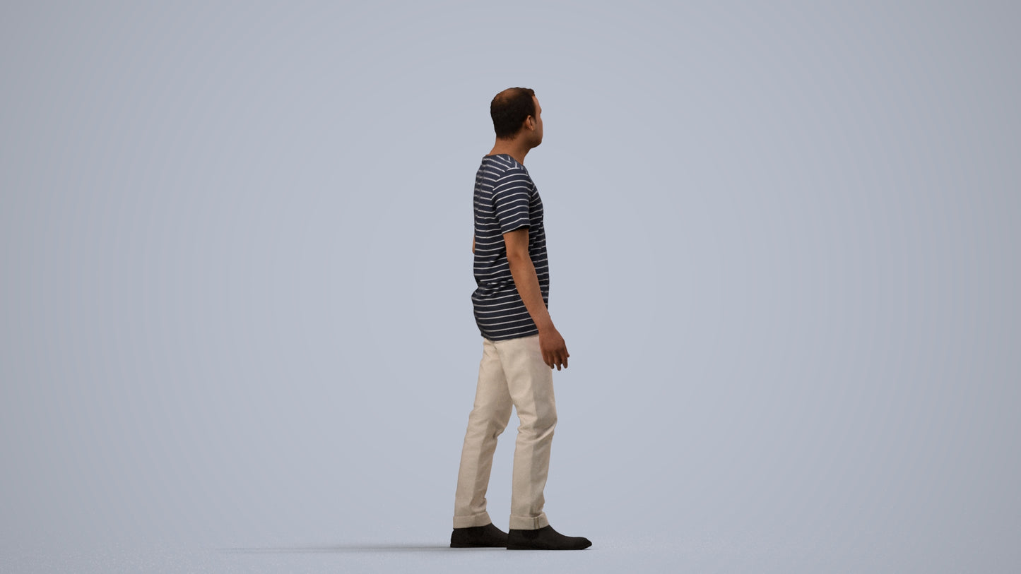 scanned 3D man casual walking, photogrammetry people for Enscape and V-Ray, side view render