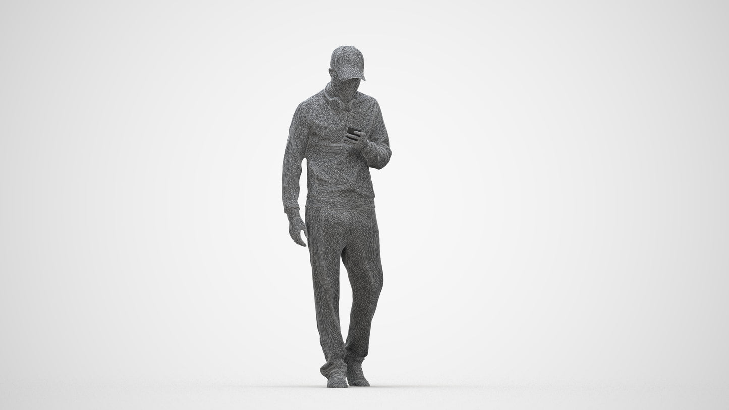 3D human model man sport walking, photogrammetry scanned person for archviz, wireframe back view