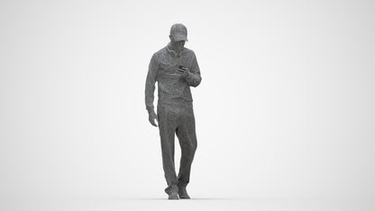 3D human model man sport walking, photogrammetry scanned person for archviz, wireframe back view
