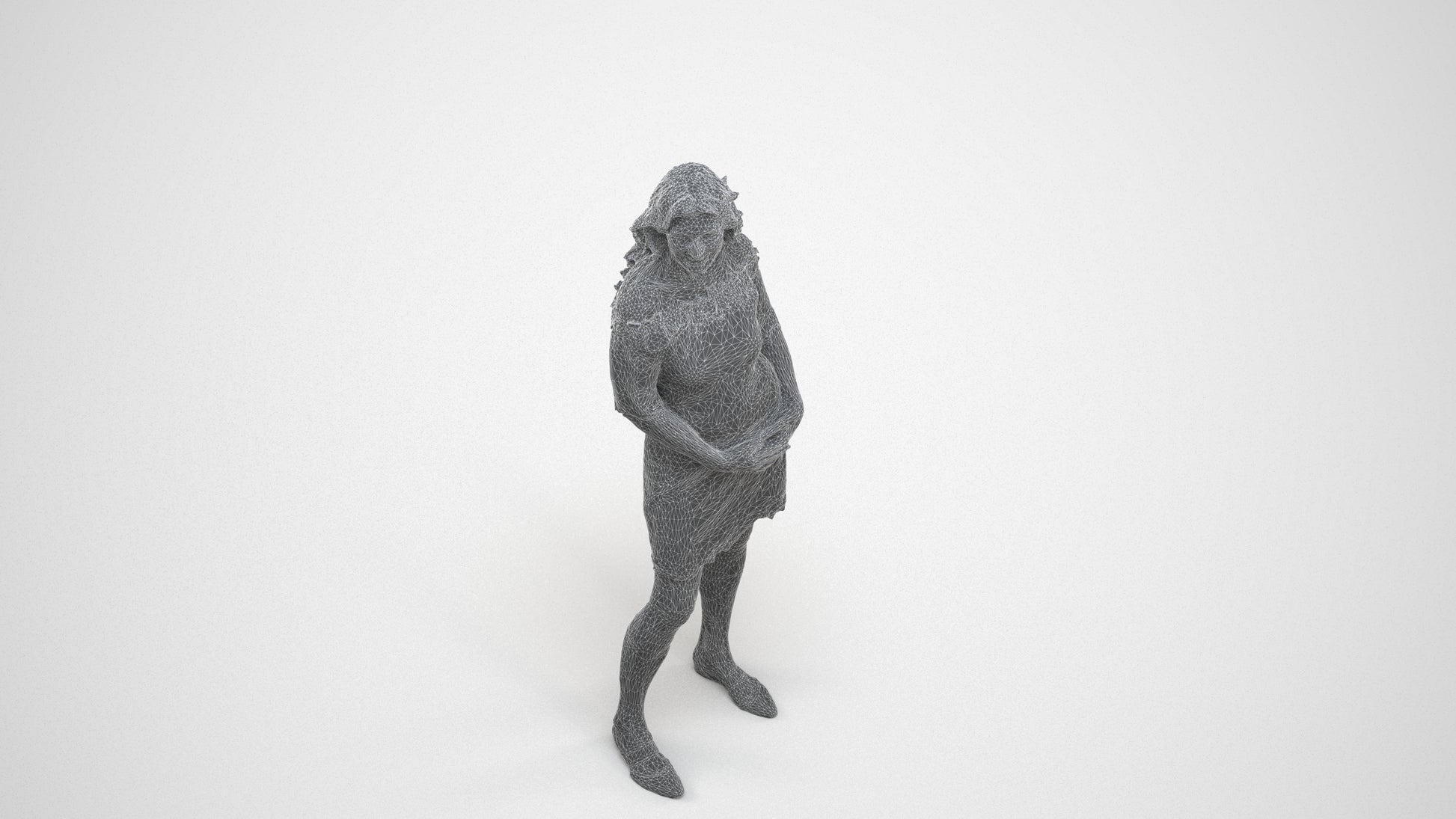 photogrammetry 3D senior woman casual standing, realistic human model archviz FBX, wireframe three-quarter view