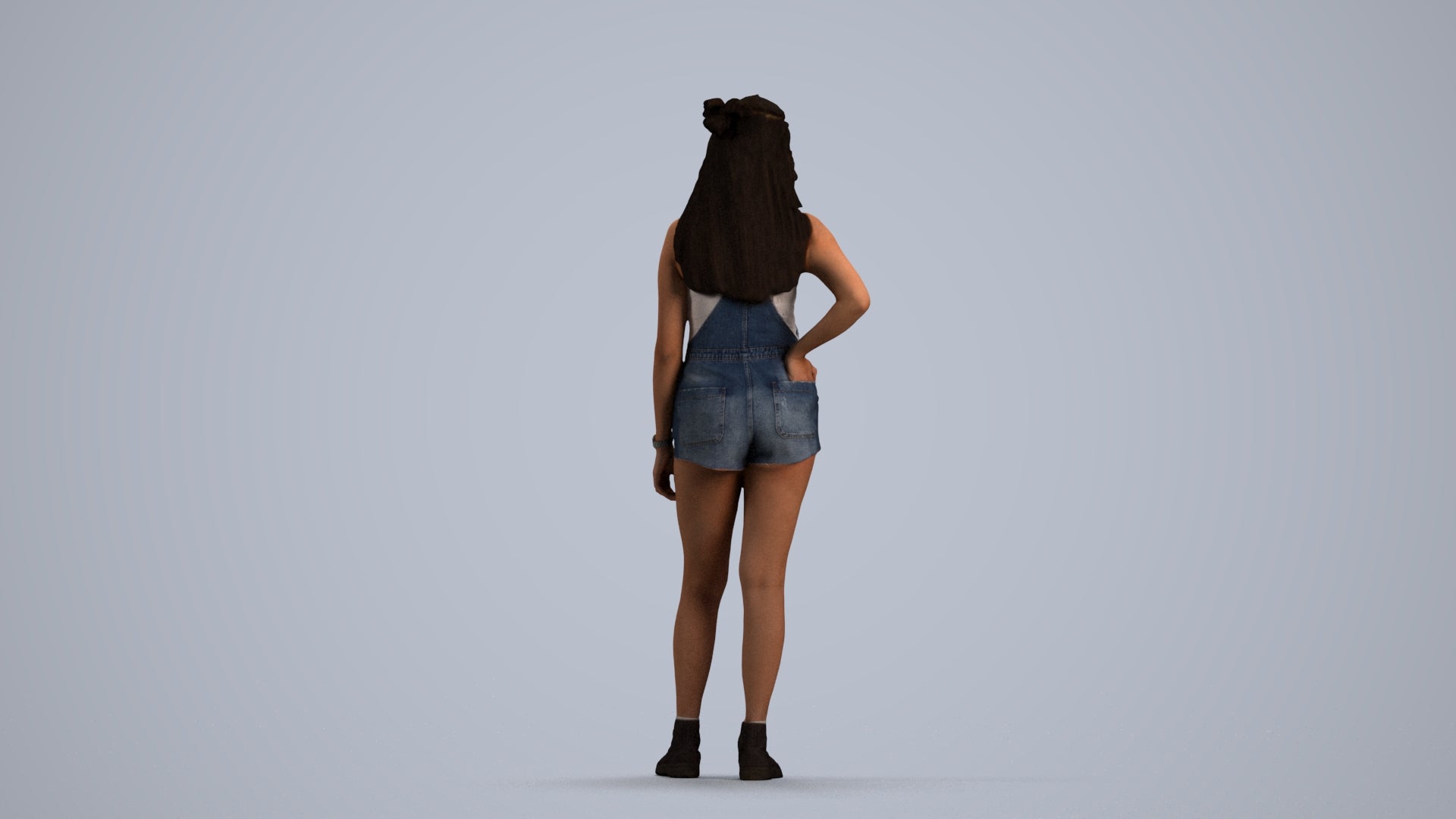 3D human model woman casual standing, photogrammetry scanned person for archviz, front view render