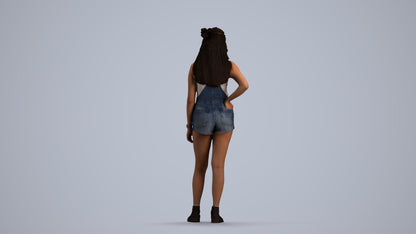 3D human model woman casual standing, photogrammetry scanned person for archviz, front view render