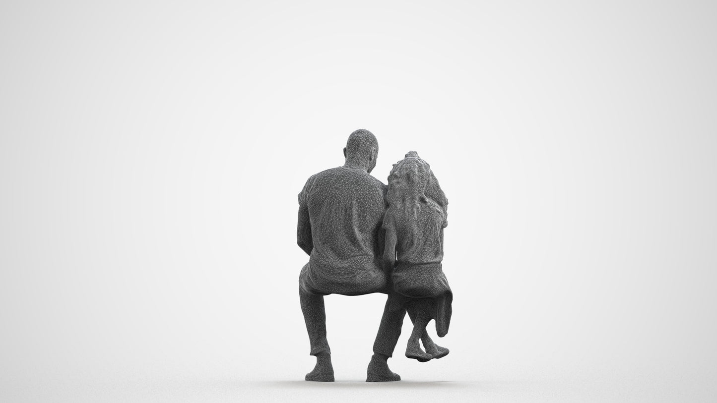 3D people model girl casual kids, scanned human for 3ds Max rendering, wireframe front view