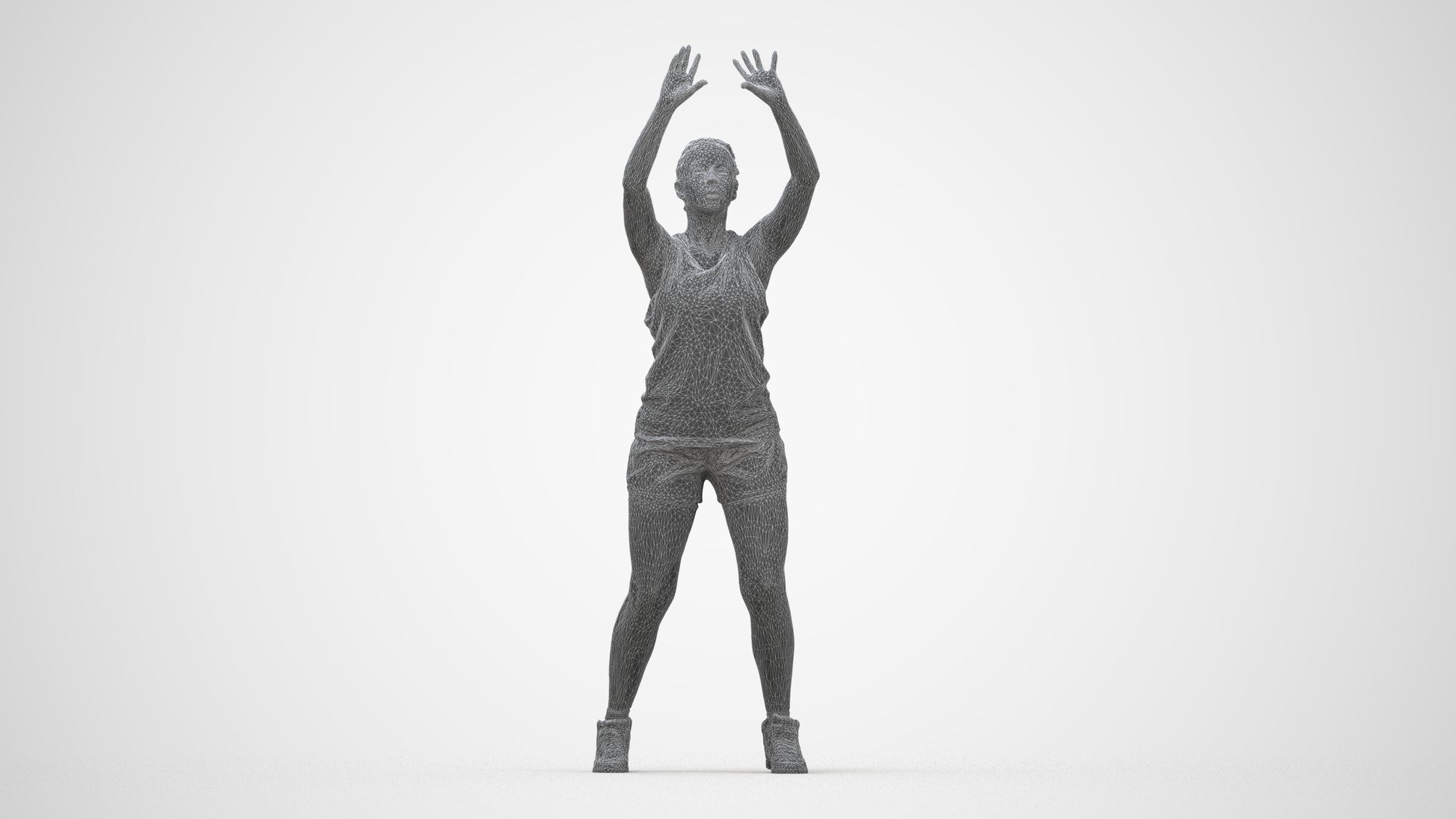 realistic 3D woman sport, scanned archviz people for Blender and 3ds Max, wireframe back view