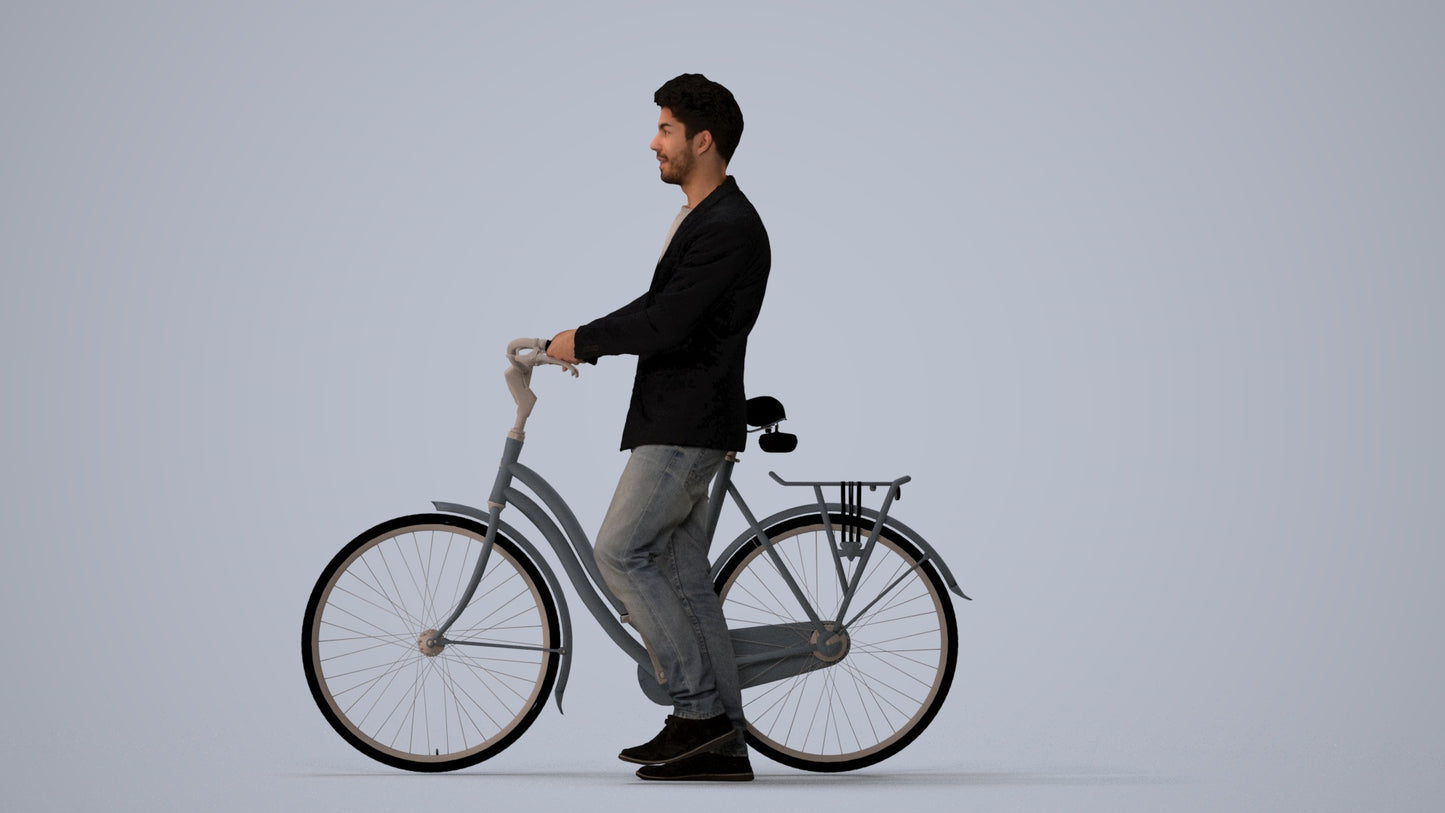 realistic 3D people man casual cycling, render-ready for V-Ray and Corona, FBX OBJ, three-quarter view render