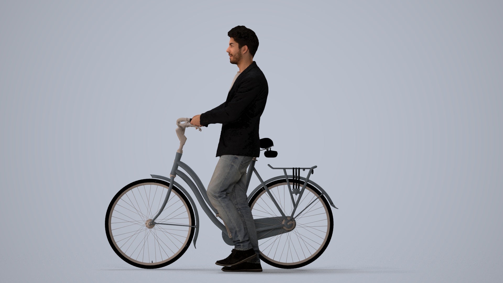 realistic 3D people man casual cycling, render-ready for V-Ray and Corona, FBX OBJ, three-quarter view render