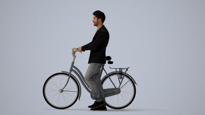 realistic 3D people man casual cycling, render-ready for V-Ray and Corona, FBX OBJ, three-quarter view render