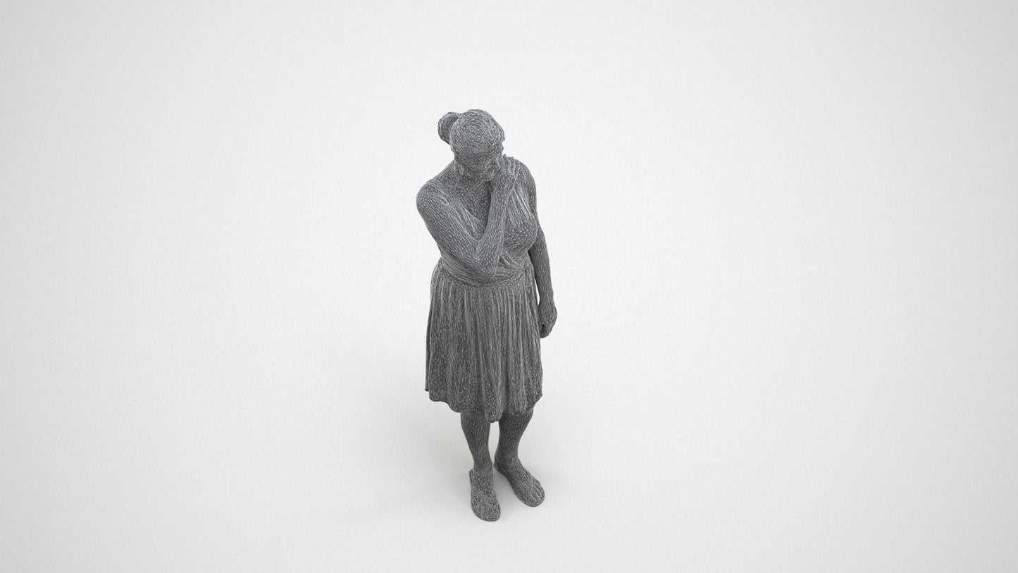 realistic 3D people woman casual standing, render-ready for V-Ray and Corona, FBX OBJ, wireframe three-quarter view