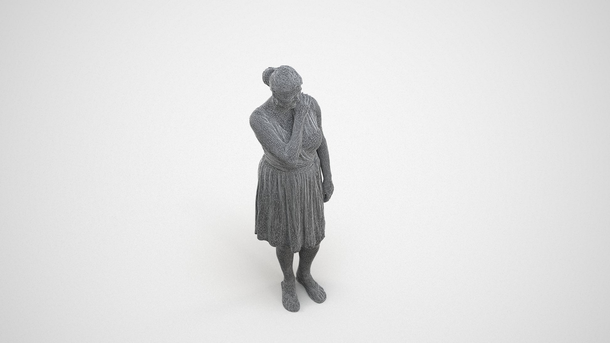 realistic 3D people woman casual standing, render-ready for V-Ray and Corona, FBX OBJ, wireframe three-quarter view
