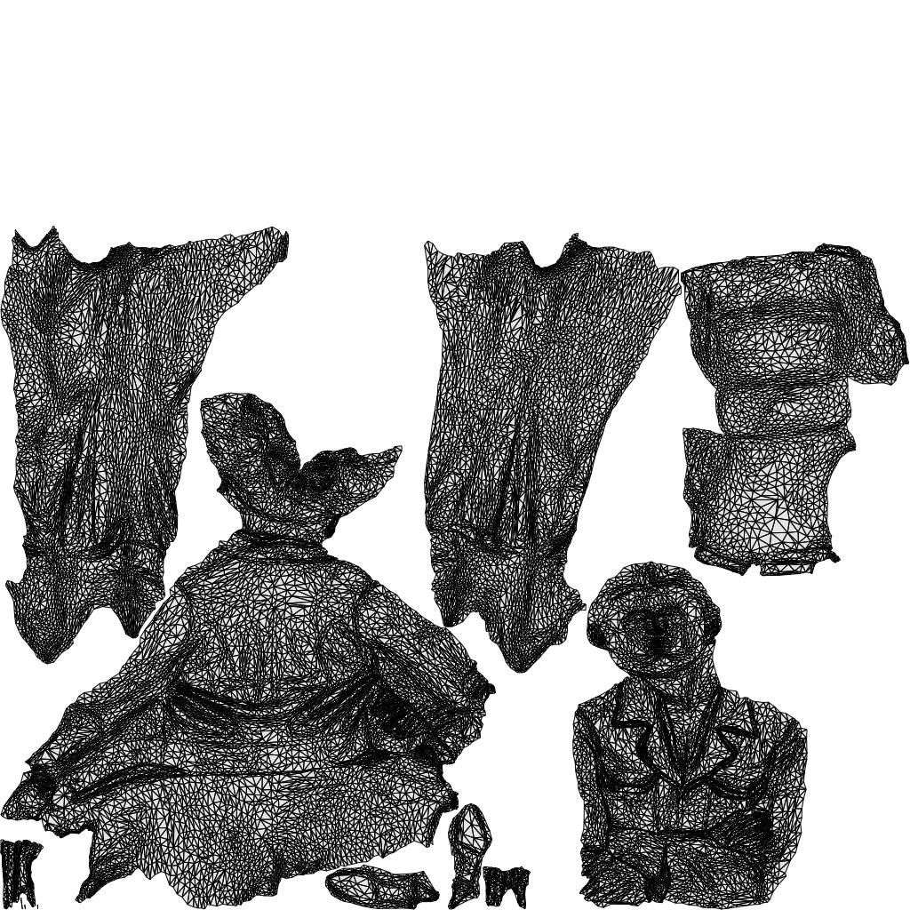 3D human model woman business standing, photogrammetry scanned person for archviz, wireframe top-down view