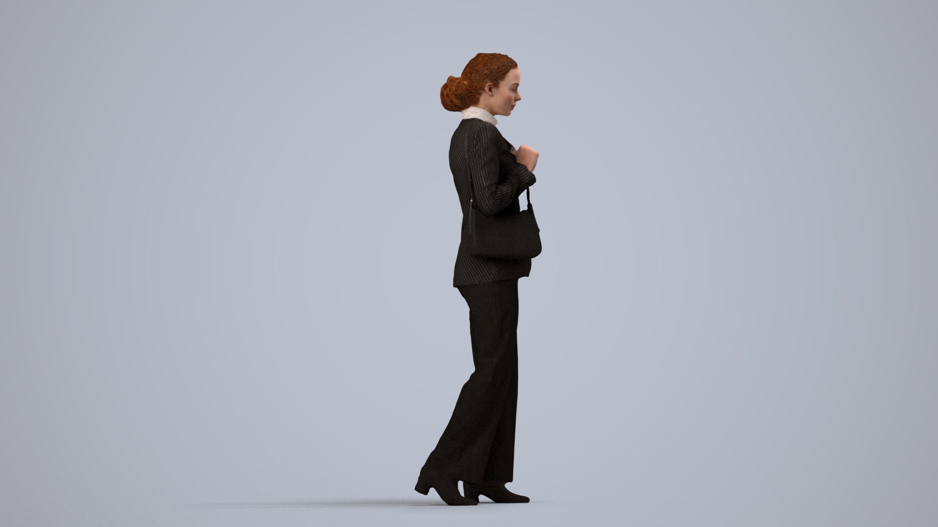 3D scanned woman business, photorealistic archviz people for Enscape and SketchUp, side view render