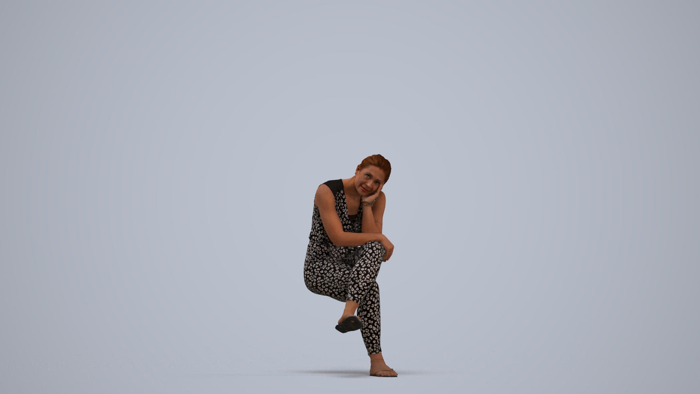realistic 3D woman casual sitting, scanned archviz people for Blender and 3ds Max, standing pose render