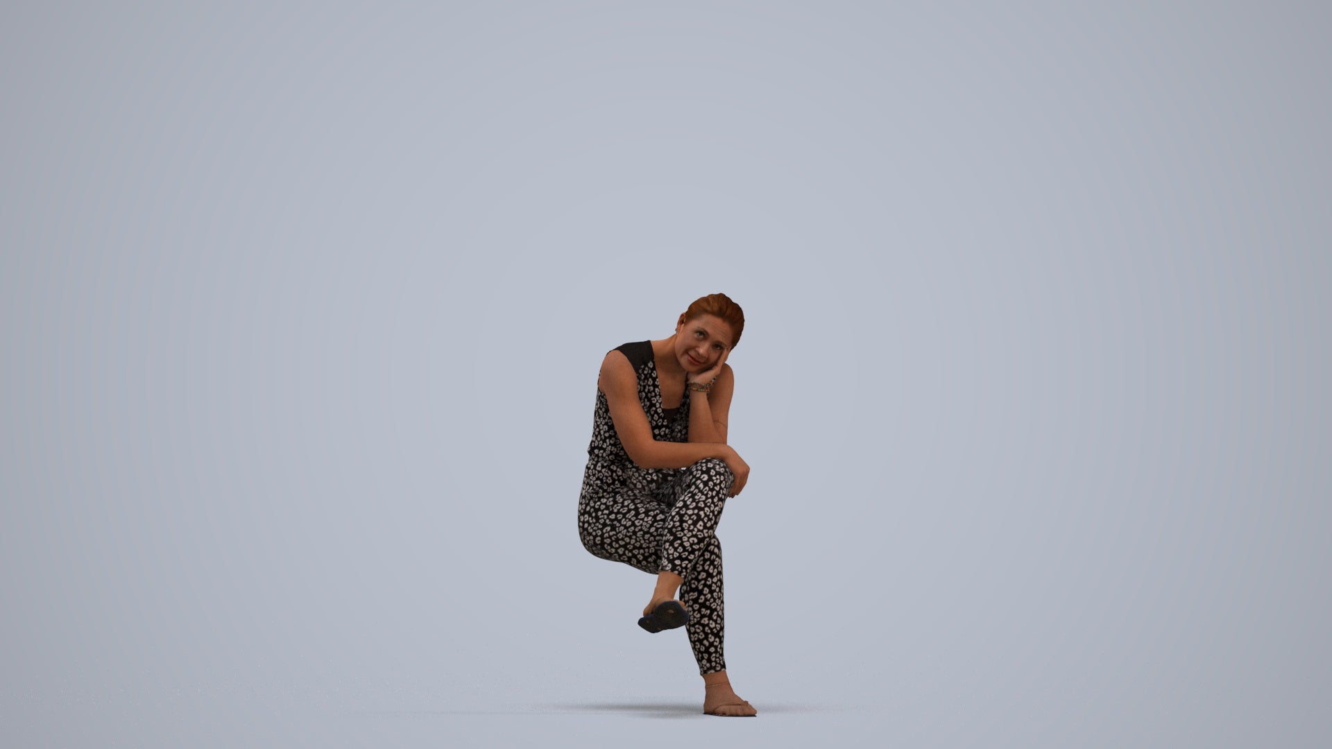 realistic 3D woman casual sitting, scanned archviz people for Blender and 3ds Max, standing pose render