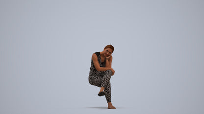 realistic 3D woman casual sitting, scanned archviz people for Blender and 3ds Max, standing pose render