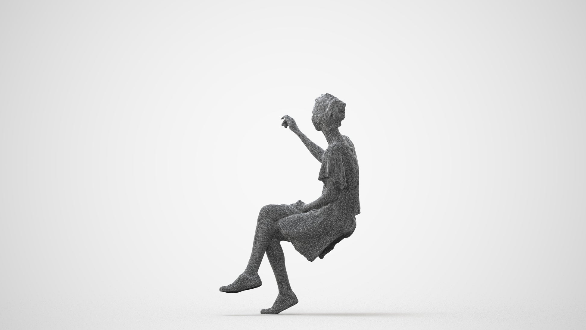3D human model woman casual sitting, photogrammetry scanned person for archviz, square thumbnail