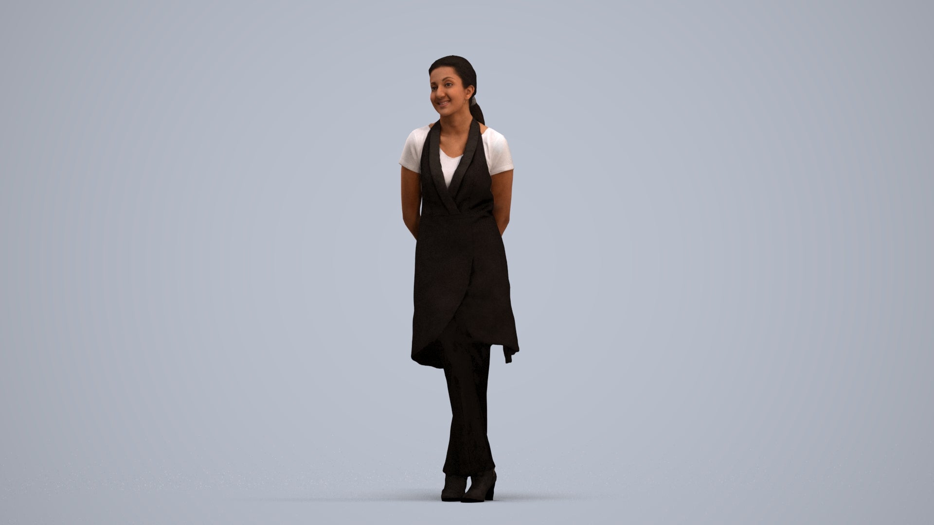 scanned 3D woman hospitality, photogrammetry people for Enscape and V-Ray, standing pose render