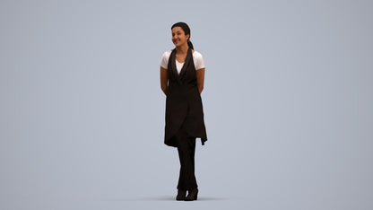 scanned 3D woman hospitality, photogrammetry people for Enscape and V-Ray, standing pose render