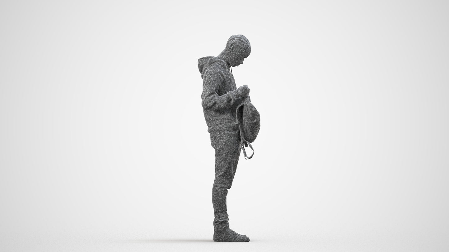 photogrammetry 3D boy casual kids, realistic human model archviz FBX, wireframe side view