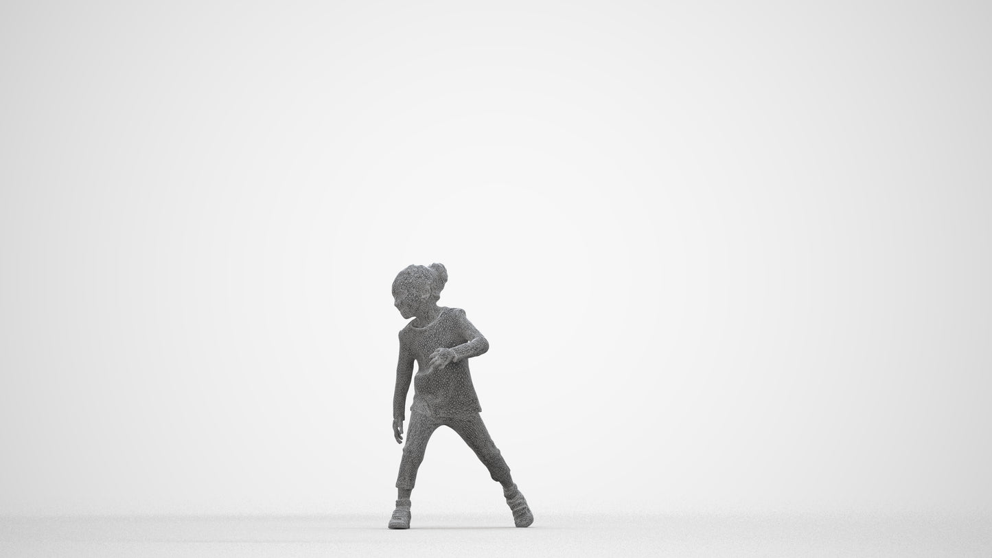 3D people model girl casual kids, scanned human for 3ds Max rendering, wireframe back view