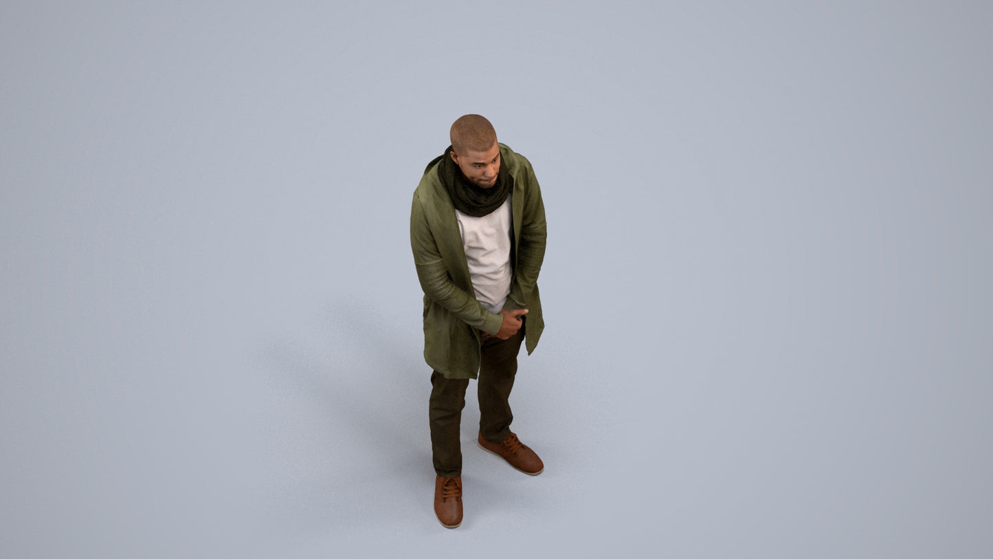 realistic 3D man casual standing, scanned archviz people for Blender and 3ds Max, back view render