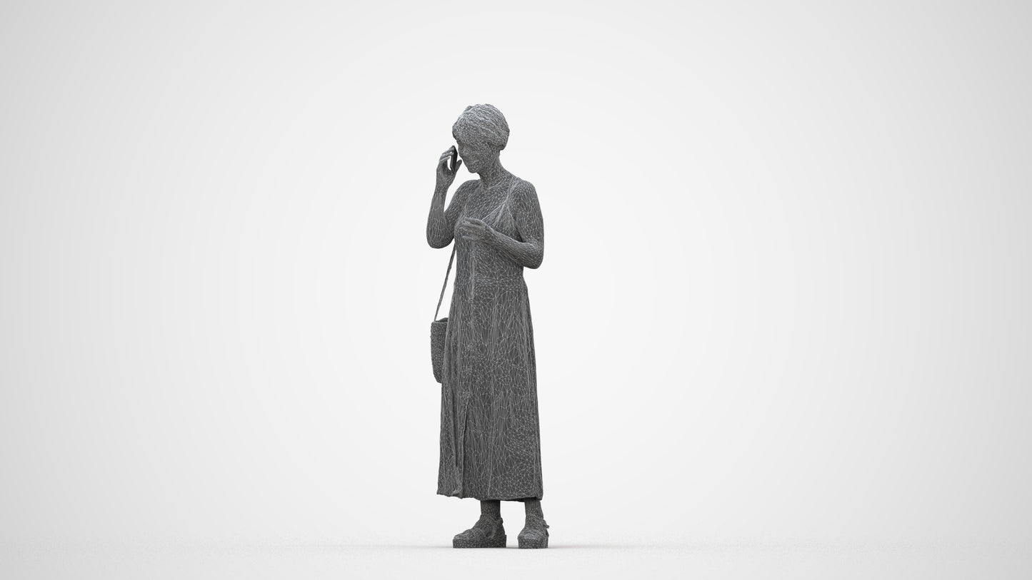 realistic 3D human senior woman standing, archviz people FBX OBJ for Blender, wireframe back view