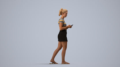 realistic 3D human woman casual standing, archviz people FBX OBJ for Blender, side view render