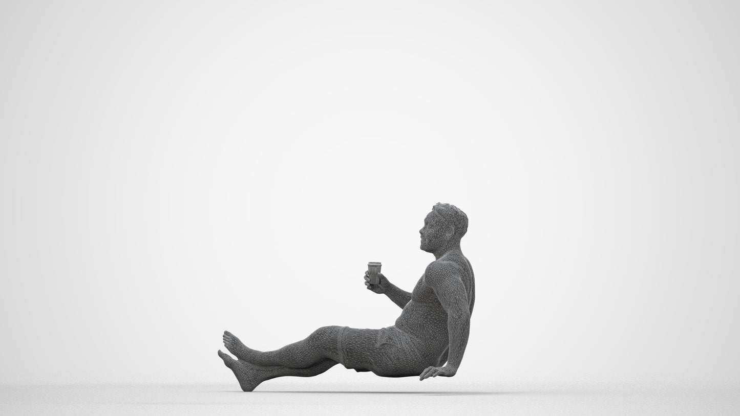 realistic 3D human man pool, archviz people FBX OBJ for Blender, wireframe back view