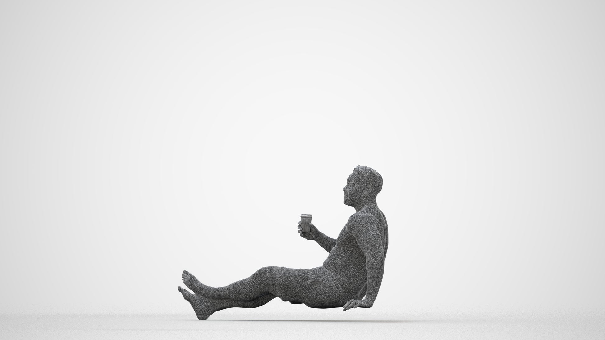 realistic 3D human man pool, archviz people FBX OBJ for Blender, wireframe back view